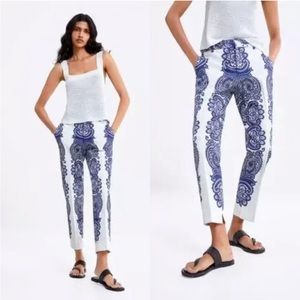 Zara Blue Paisley Chino Fit Pants Size 2 NWT